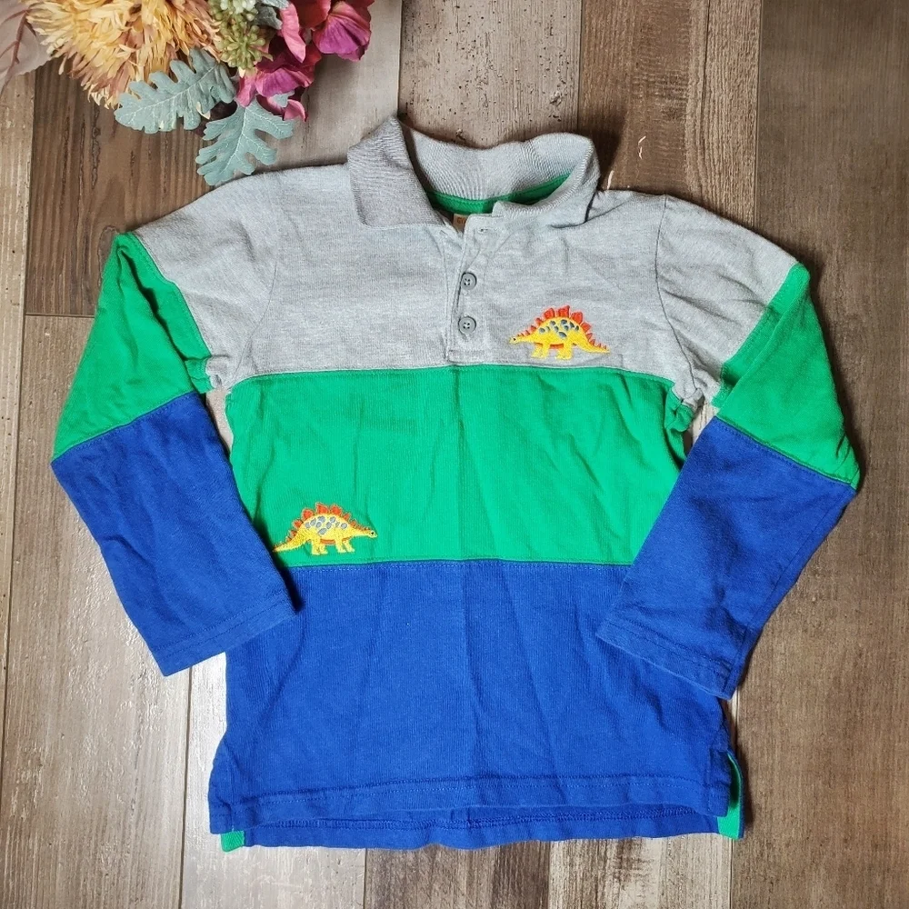 Gymboree 100% Cotton Colorblock Gray Green and Blue Dinosaur Polo Size 5T NWOT